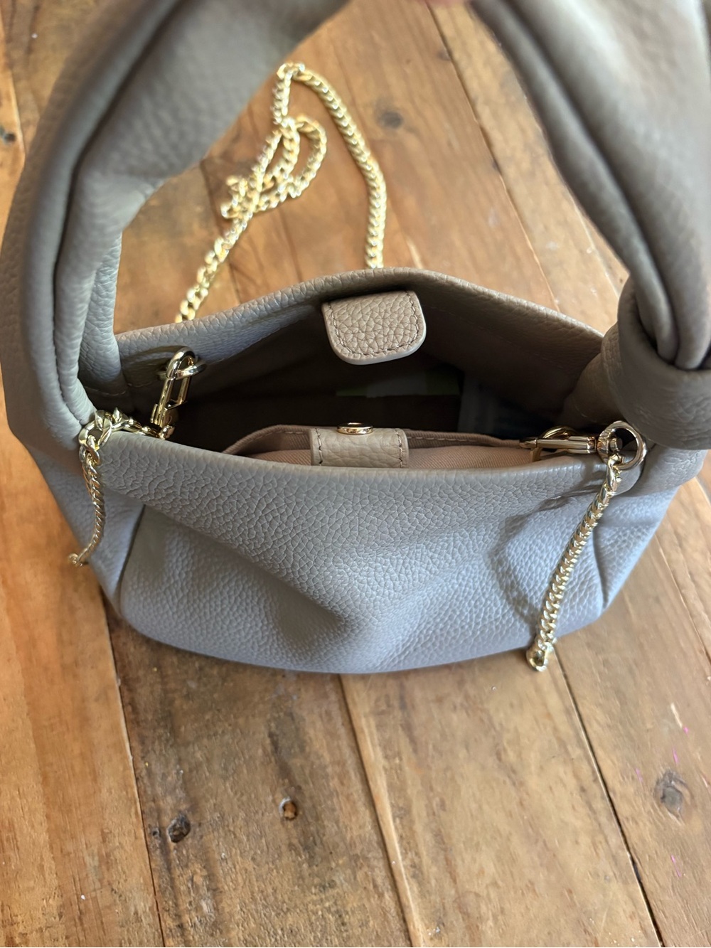 QUINCE Italian Leather Mini Bow Bag in Taupe - Picture 7 of 10
